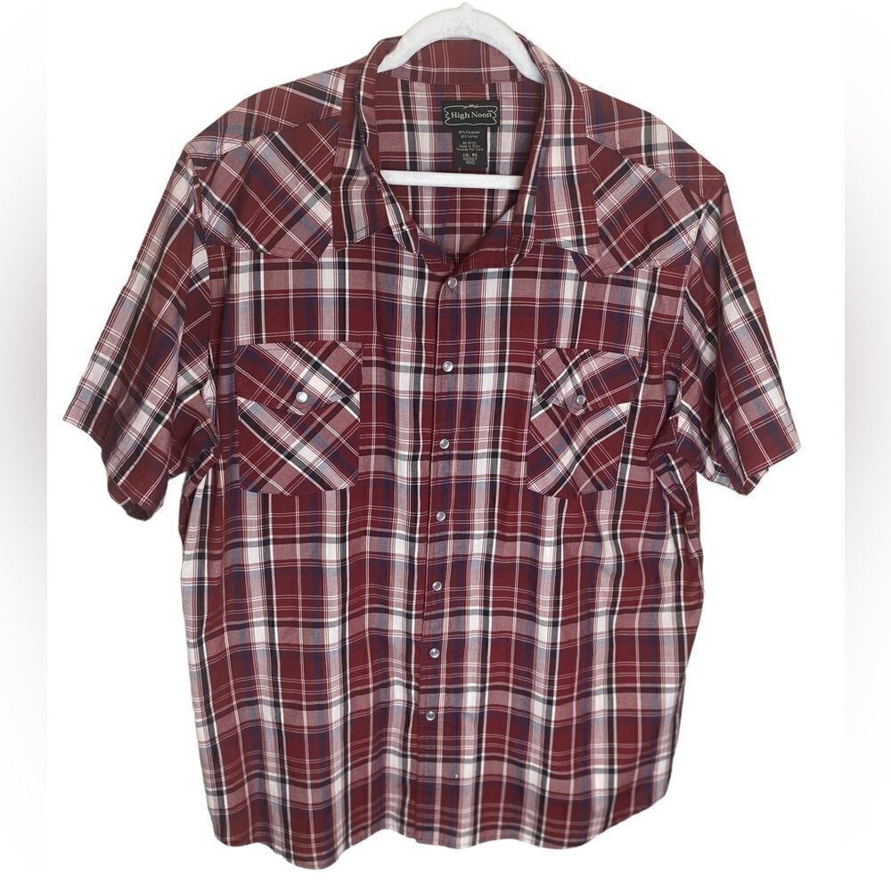 High Noon Red Plaid Pearl Snap Short Sleeve Western Casual Shirt Sz 2XL